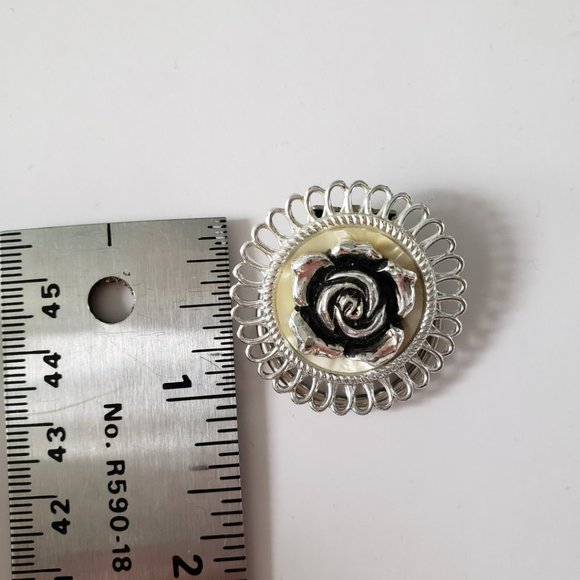 Vintage Rose Silver Scarf Clip Mid Century Modern Design - Picture 3 of 5